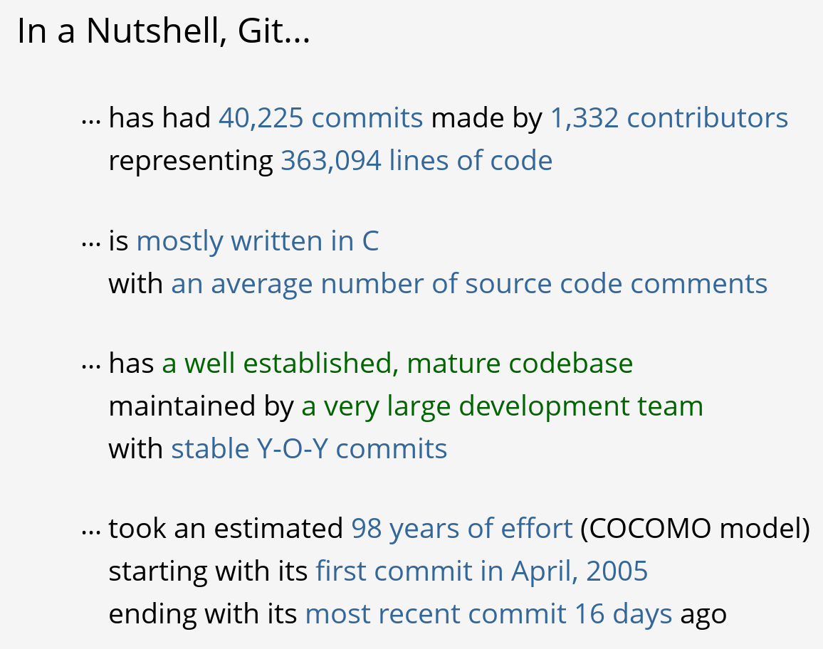 Factoids shown by OpenHub for the git project