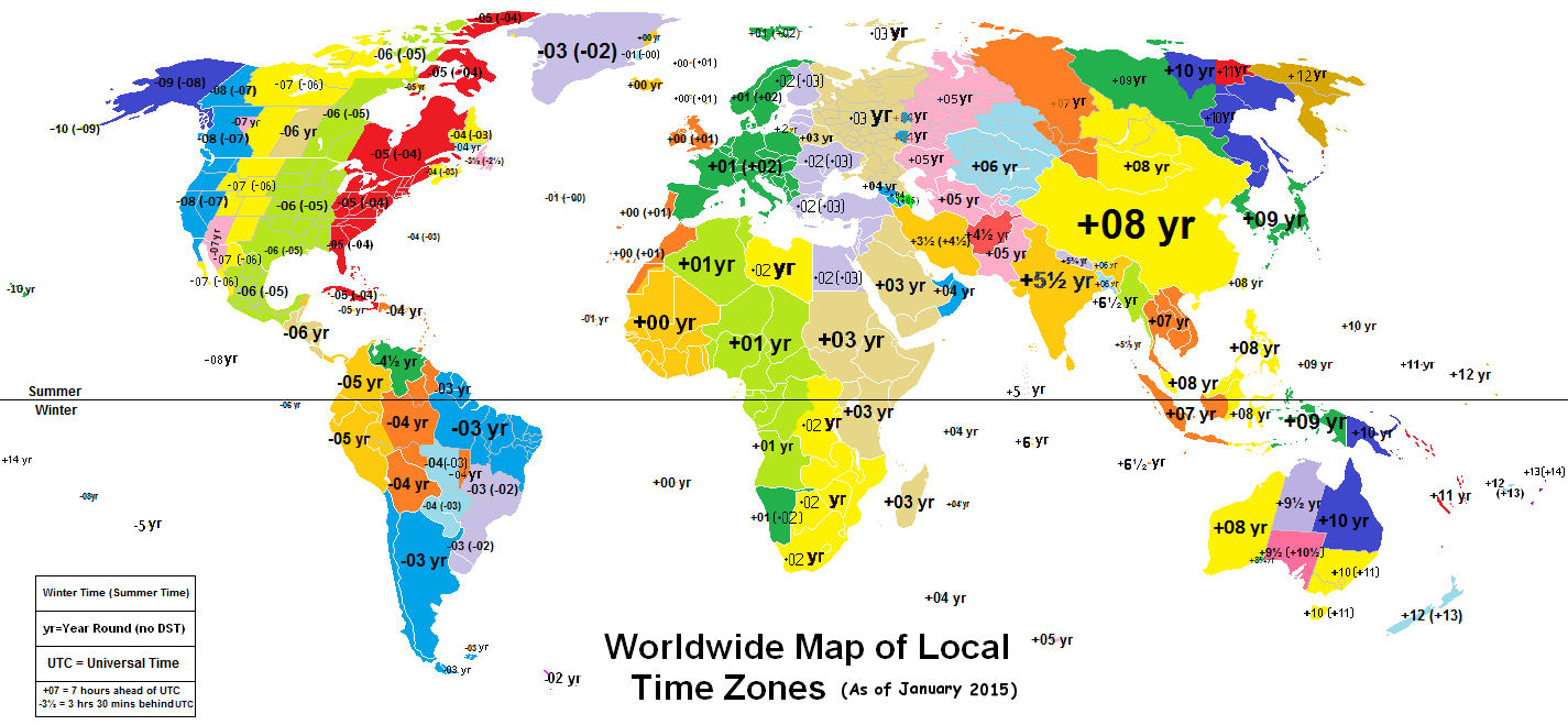 Map of world time zones