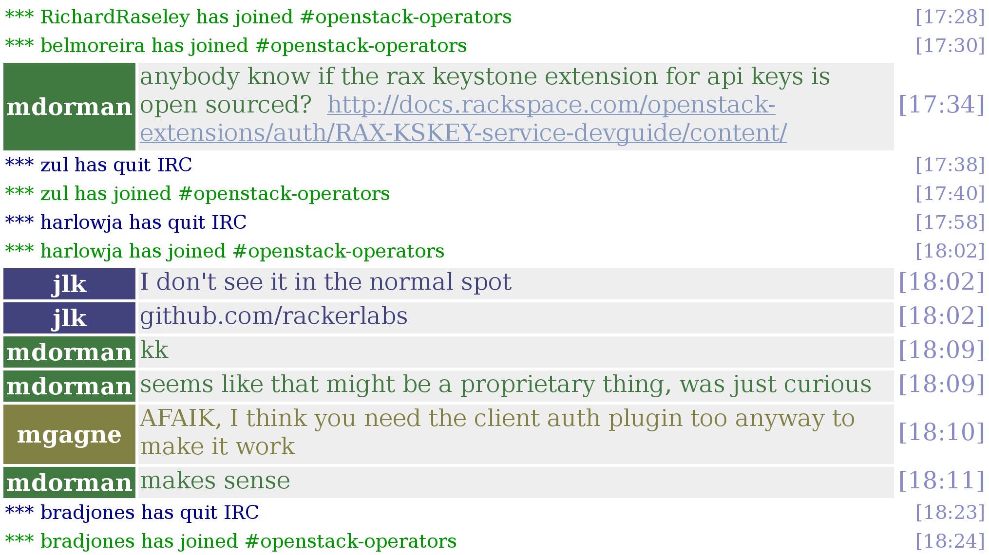 IRC log from an OpenStack channel